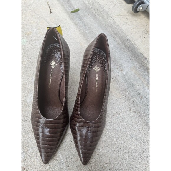 Antonio Melani Brown Croc Embossed Pumps Heels size 8.5 - Picture 2 of 5